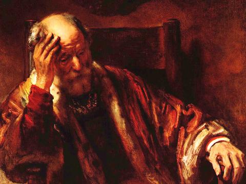 Mann in nachdenklicher Pose – Rembrandt van Rijn – Leinwandbild